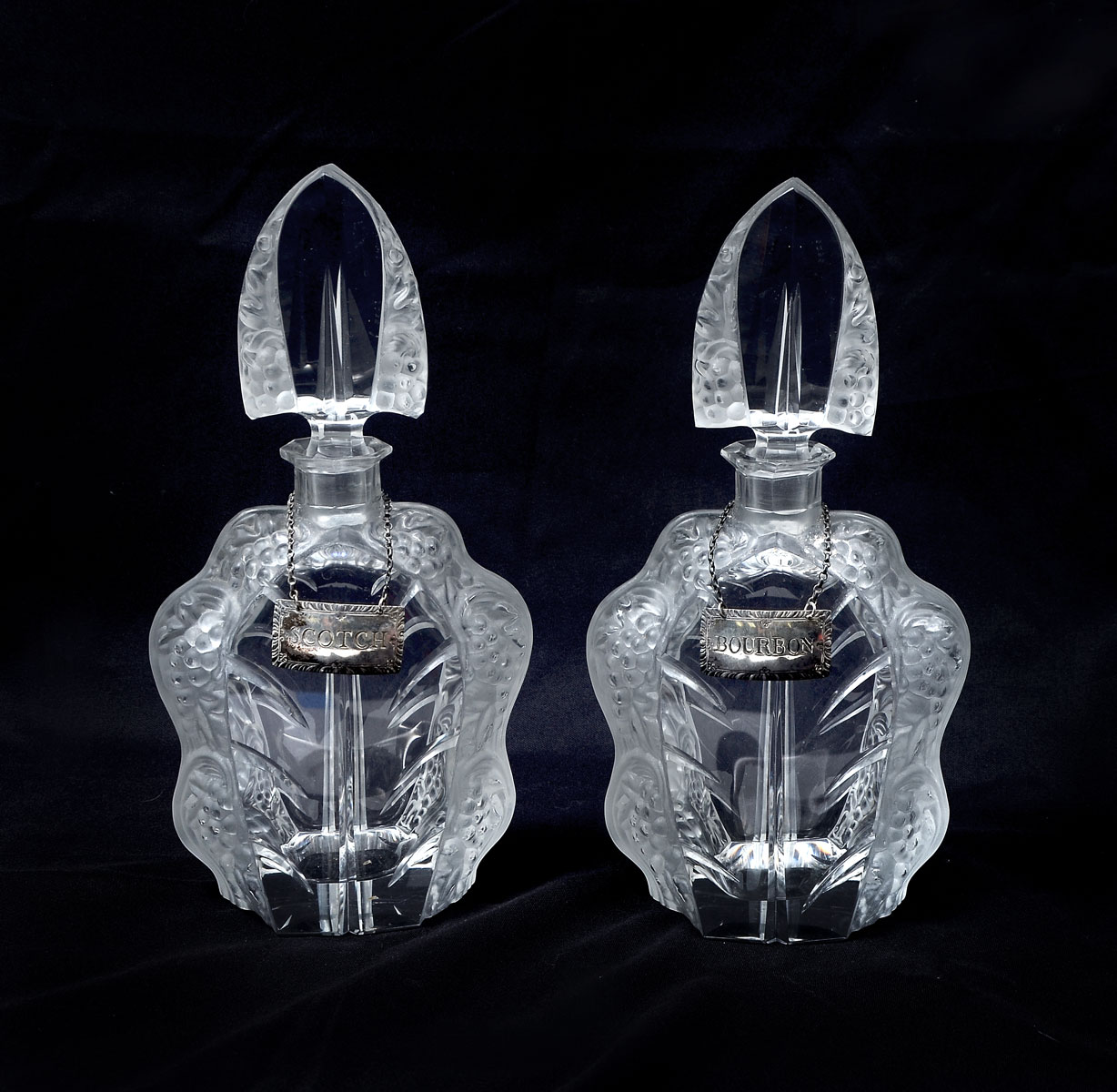 Appraisal: PR OF LALIQUE STYLE DECANTERS Each of clear and frosted