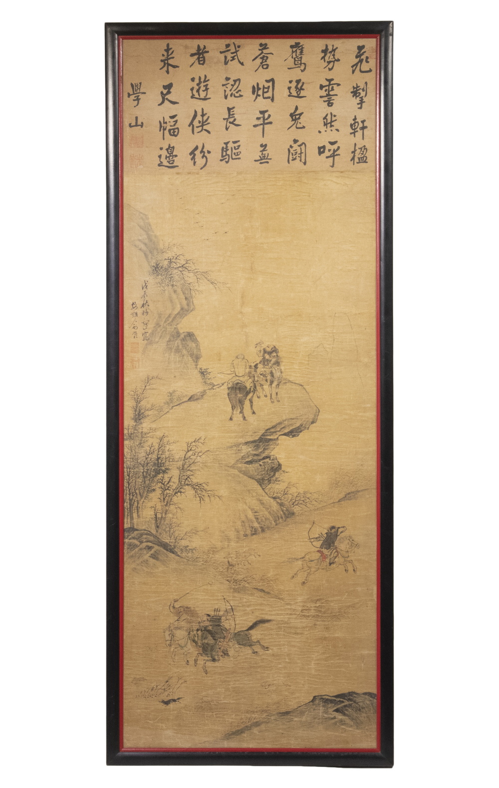 Appraisal: MING DYNASTY CHINESE FRAMED PAINTED LANDSCAPE SCROLL th c painting