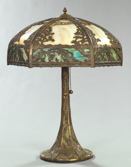 Appraisal: Large Empire Lamp Brass Chicago Gilded Metal and Teal and