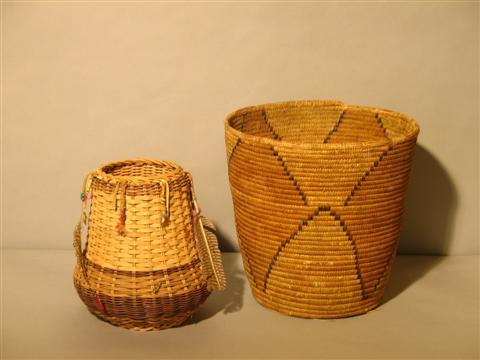 Appraisal: TWO NATIVE AMERICAN BASKETS Together with a fossilized object Provenance