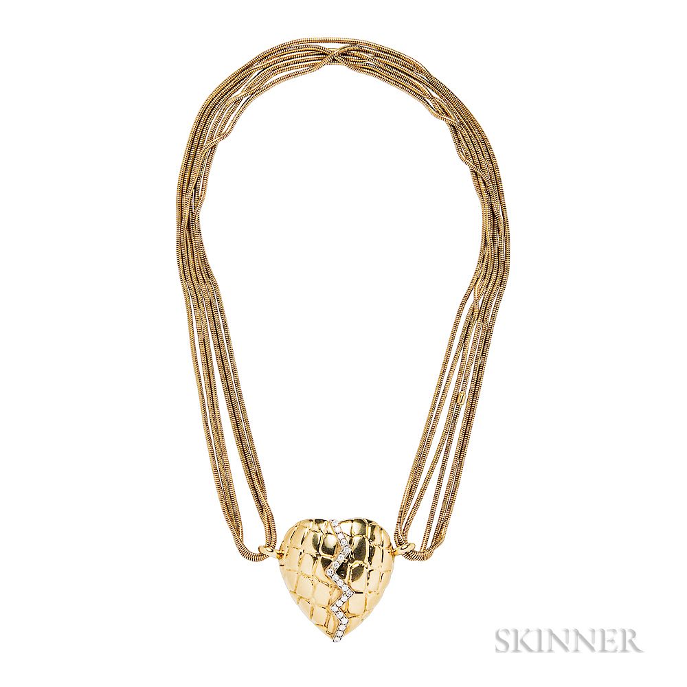 Appraisal: kt Gold and Diamond Mended Heart Pendant Gucci kt Gold