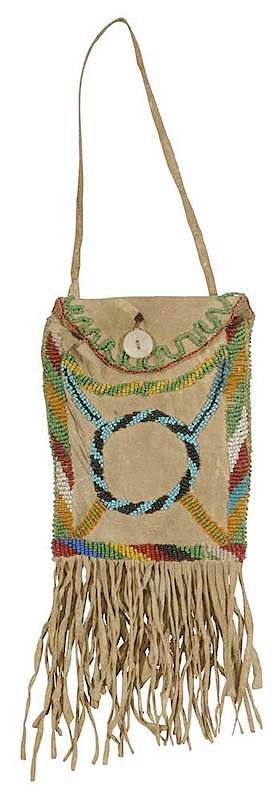 Appraisal: Beaded Hide Flap Bag possibly Apache late th early th