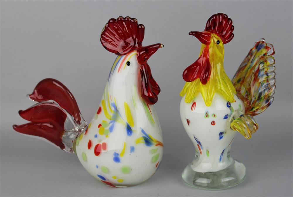 Appraisal: TWO MURANO GLASS ROOSTERS one standing with red comb and