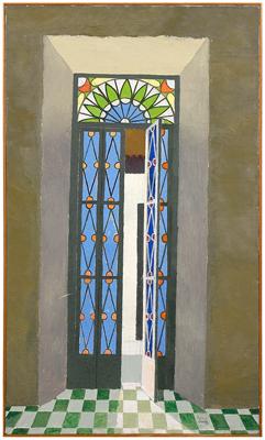 Appraisal: Painting Emilio Sanchez Cuban American born stained glass door signed