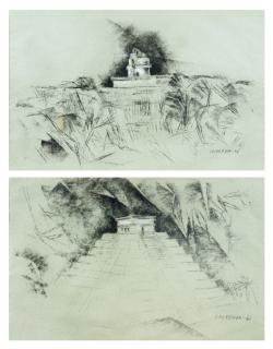 Appraisal: EDMUNDO CALDERON Mexican born El Castillo The Observatory Charcoal and