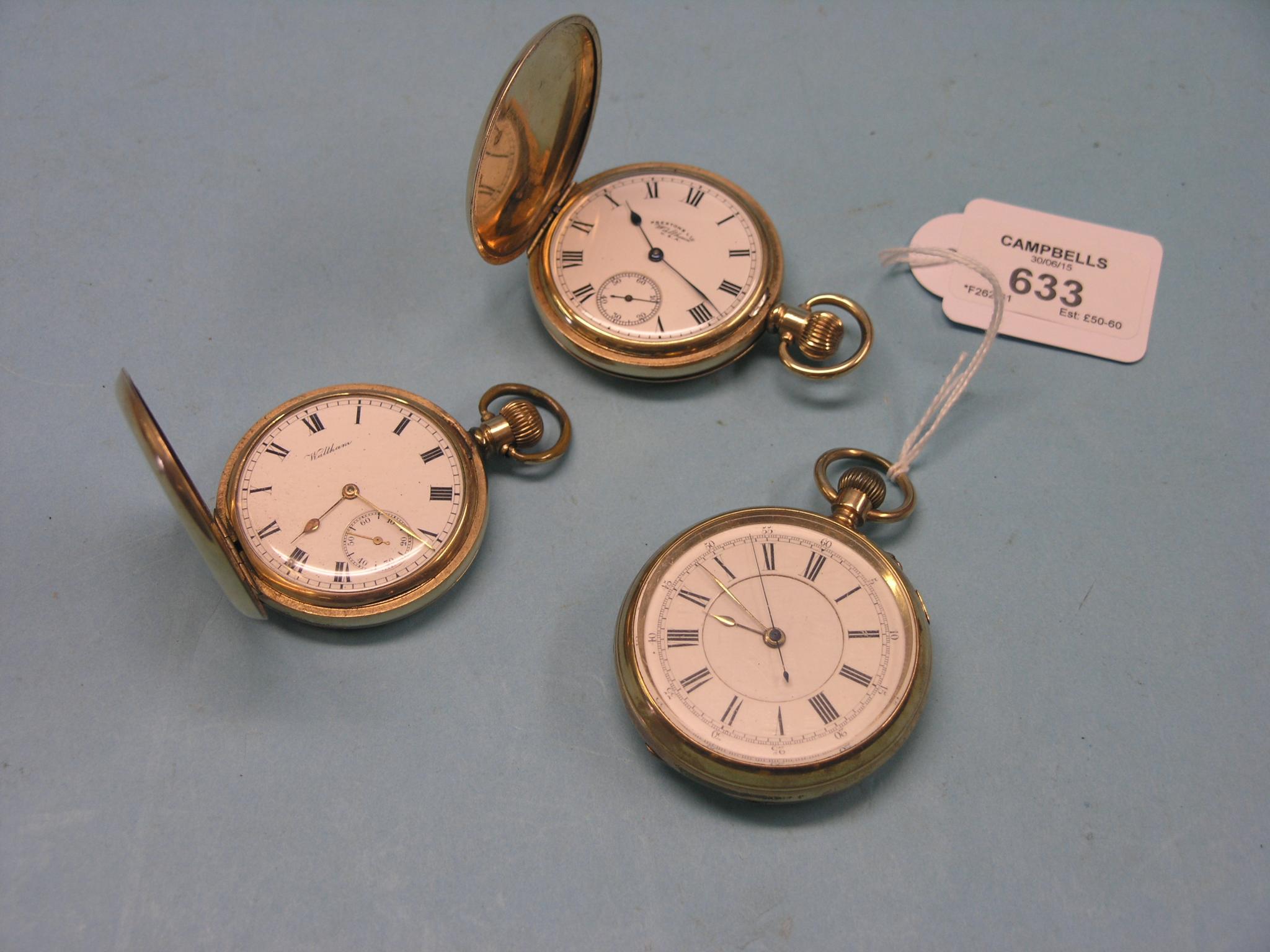 Appraisal: Three gold plated pocket watches