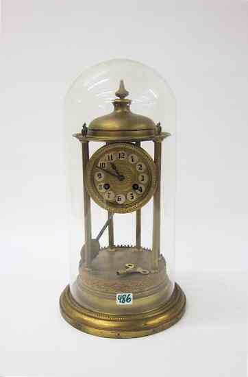 Appraisal: BRASS GAZEBO CLOCK UNDER GLASS DOME German early th century