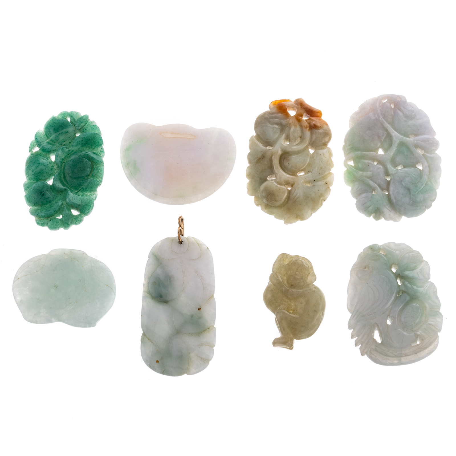 Appraisal: A COLLECTION OF JADE AMULETS Collection of eight carved jade