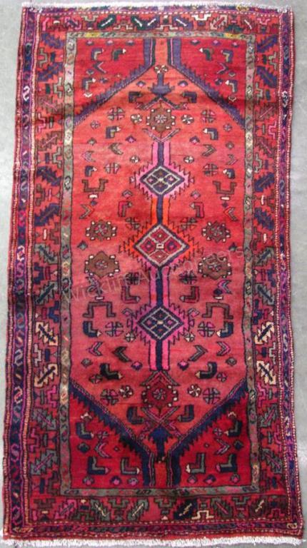 Appraisal: Handmade Oriental Runner Rug Baktiari design red field with blue