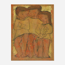 Appraisal: ngel Botello THREE CHILDREN WITH ANIMAL c linocut in colors