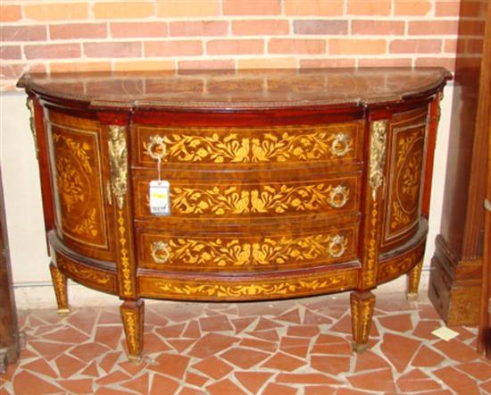 Appraisal: Louis XVI style marquetry and burl walnut bow front commode