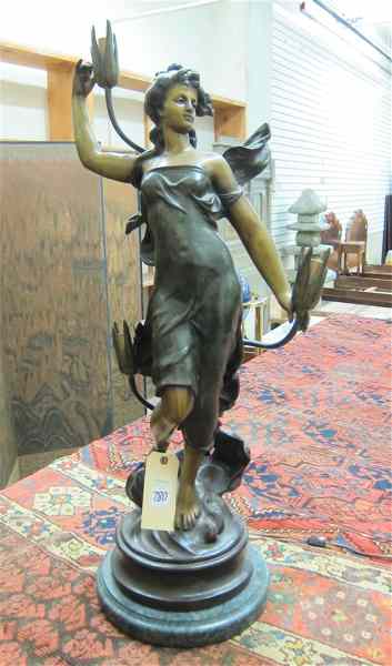 Appraisal: FIGURAL BRONZE TABLE LAMP featuring the standing figure of a