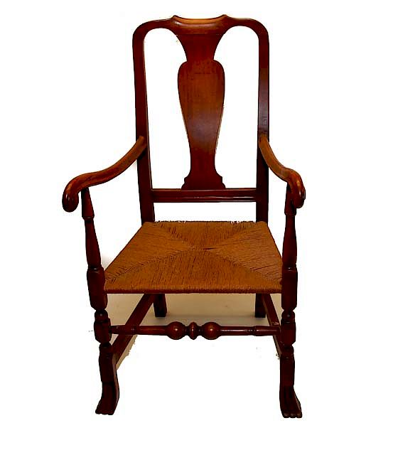 Appraisal: Restored Rush Seat Queen Ann Arm Chair Restored Rush Seat