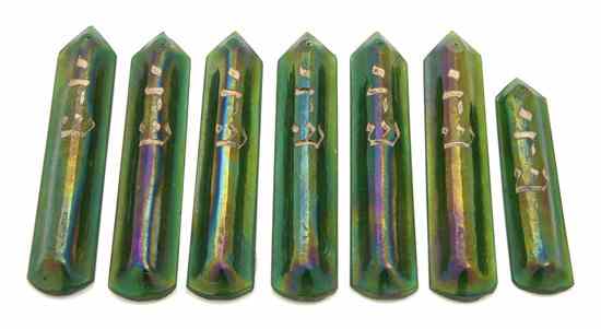 Appraisal: Seven Tiffany Green Favrile Glass Prisms each with parcel gilt