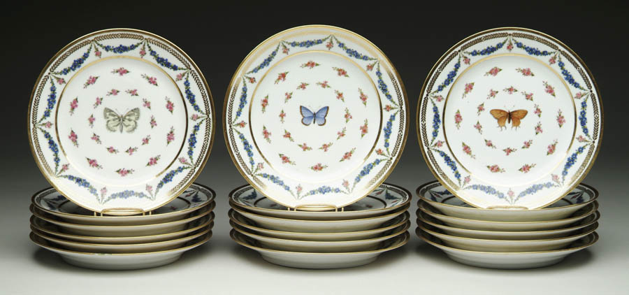 Appraisal: SET OF EIGHTEEN BUTTERFLY DECORATED PLATES BY SEVRES These outstanding