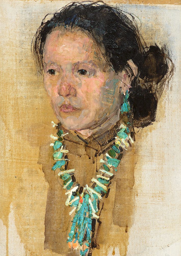 Appraisal: Leon Gaspard Indian Woman with Turquoise Exclusive on Bidsquare LEON