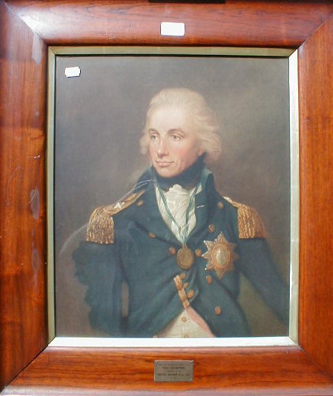 Appraisal: A naval portrait print in a teak frame taken from