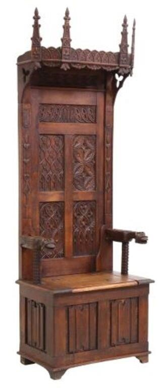 Appraisal: French Gothic Revival oak throne hall chair th c spire