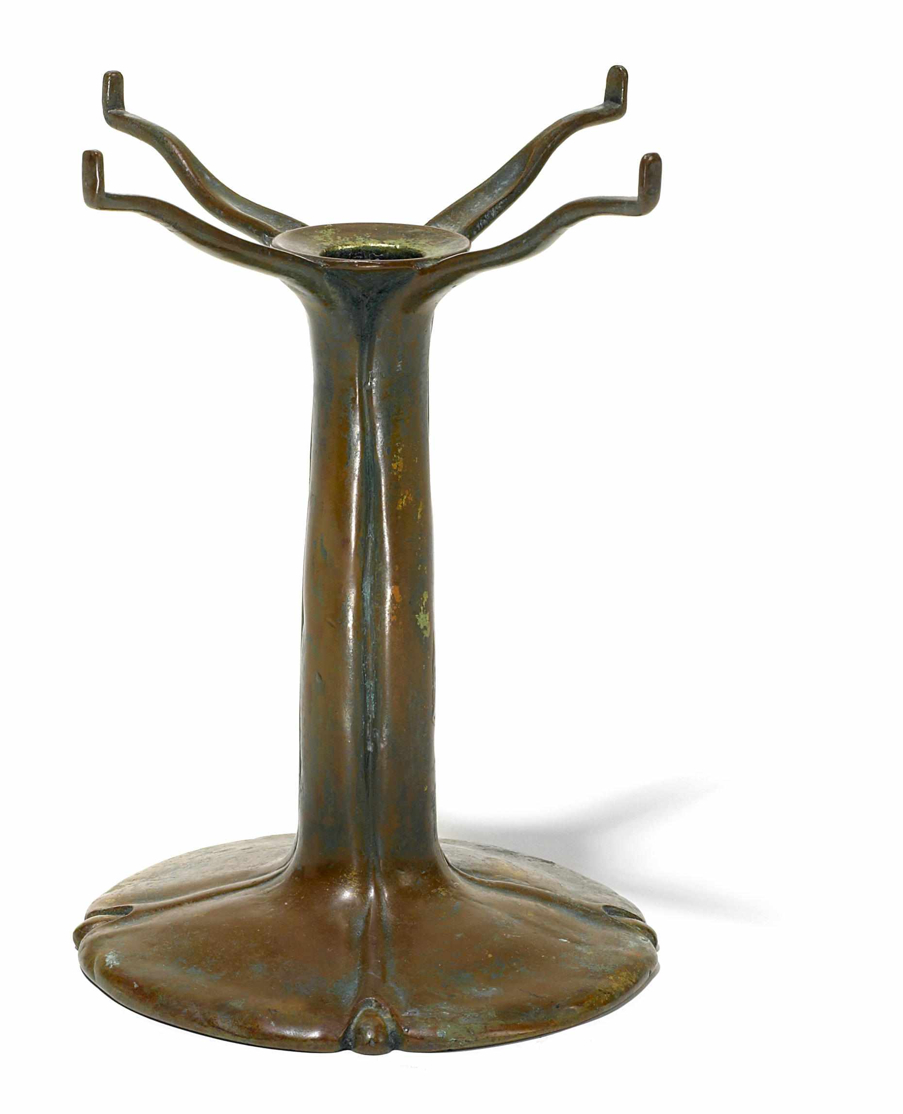 Appraisal: A Tiffany Studios patinated bronze candlestick - impressed TIFFANY STUDIOS