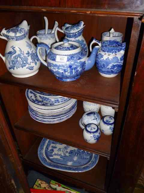 Appraisal: A QUANTITY OF BLUE AND WHITE POTTERY teapots jugs plates