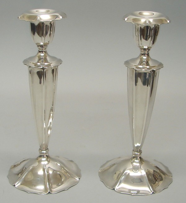 Appraisal: Pair of Ariston sterling candlesticks with removable tops t marked