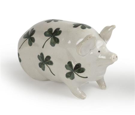 Appraisal: WEMYSS WARE SMALL PIG FIGURE CIRCA decorated with shamrocks impressed