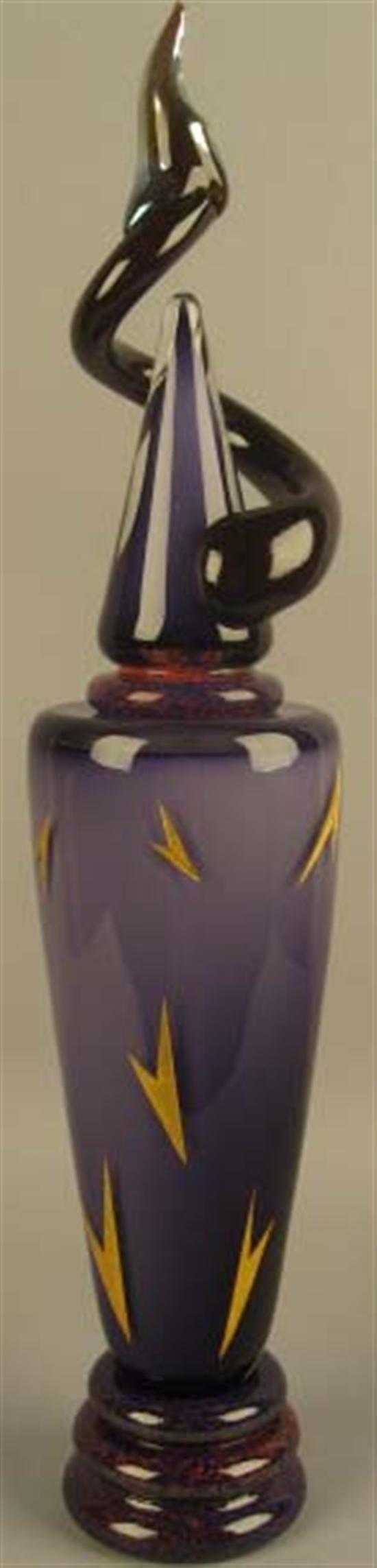 Appraisal: Art Glass Decanter purple with gold cut in design illegibly