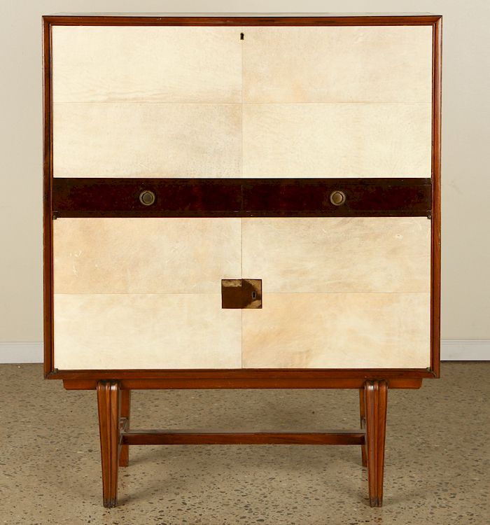 Appraisal: WOOD PARCHMENT CABINET MANNER JEAN-MICHEL FRANK A wood and parchment