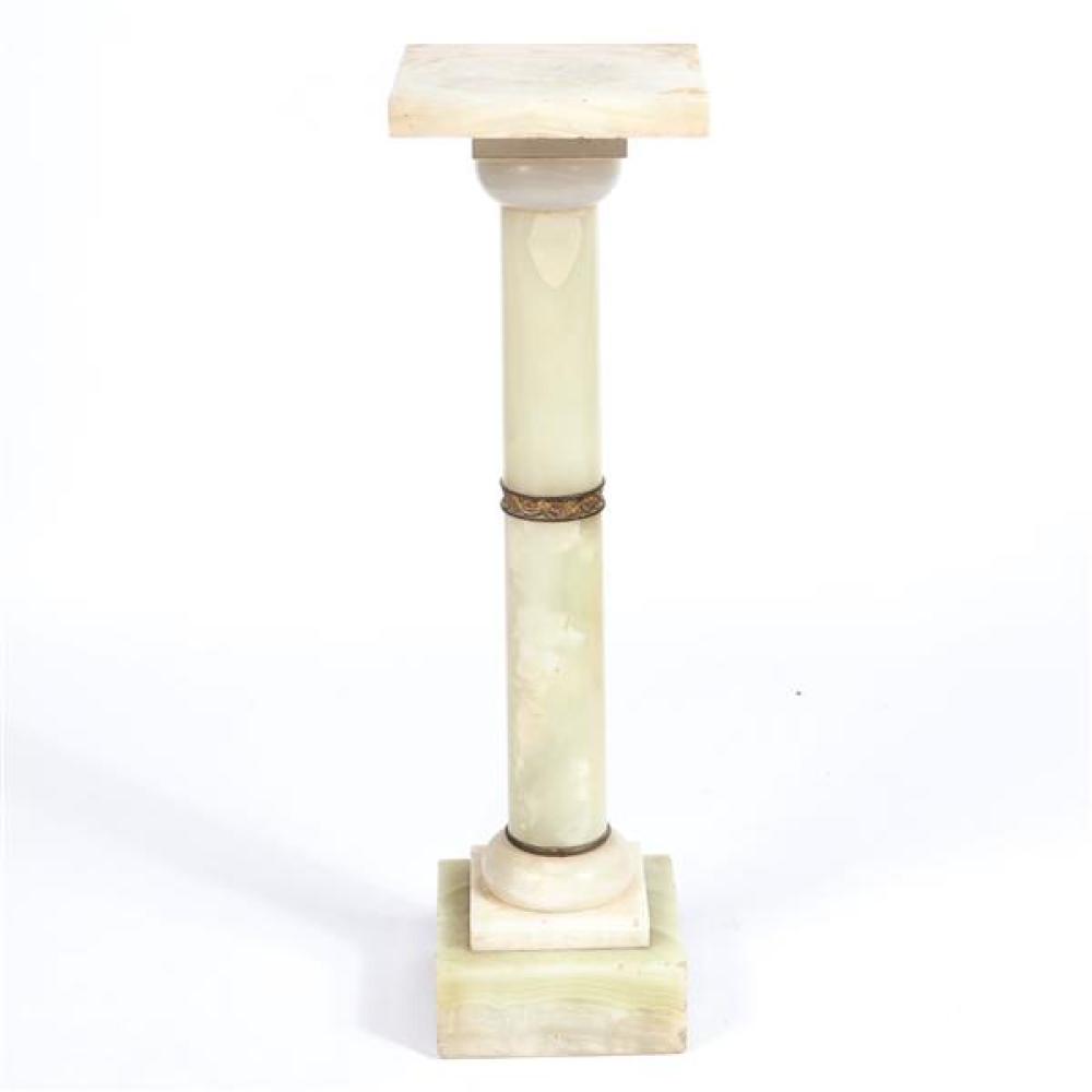 Appraisal: ANTIQUE GREEN ONYX AND BRONZE PEDESTAL FERN STAND Antique green