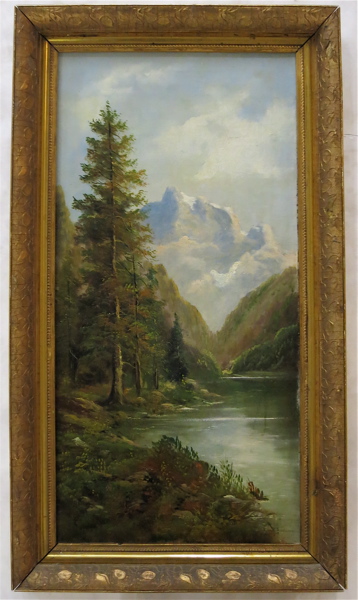 Appraisal: ALPINE LANDSCAPE OIL ON CANVAS river and trees in the