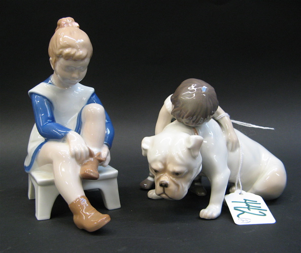 Appraisal: ROYAL COPENHAGEN AND BING GRONDAHL PORCELAINS pieces Includes Girl Tying