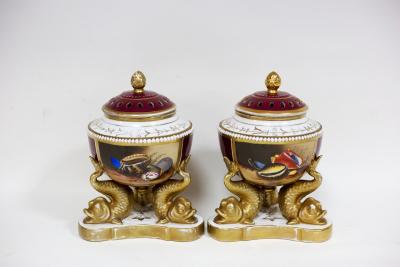 Appraisal: A pair of th Century pot pourri vases imitation Derby