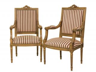 Appraisal: A PAIR OF LOUIS XVI STYLE HALL CHAIRS A PAIR