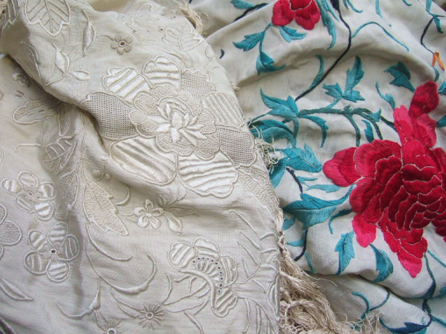 Appraisal: Two embroidered silk shawls tablecloths