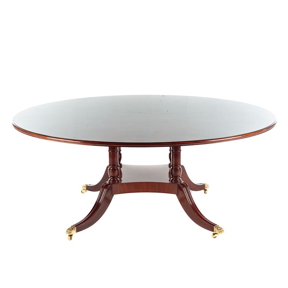 Appraisal: Karges Round Mahogany Pedestal Dining Table Flame mahogany veneer top