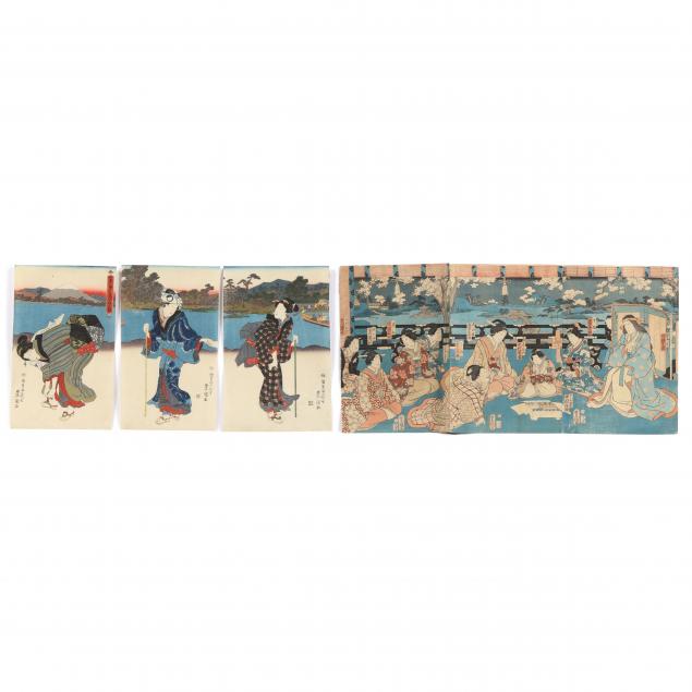 Appraisal: UTAGAWA KUNISADA JAPANESE - TWO WOODBLOCK PRINT TRIPTYCHS Circa ink