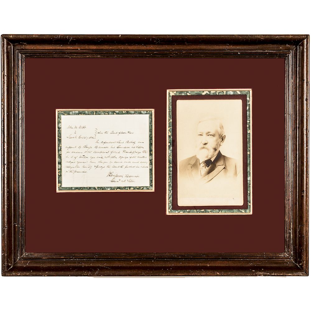 Appraisal: BENJAMIN HARRISON Autograph Legal Document Signed and Display Framed Autographs