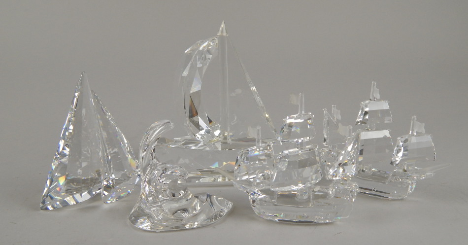 Appraisal: Various Swarovski and Swarovski style figure groups yacht cm high