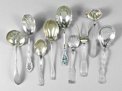 Appraisal: Nine pieces assorted silver flatware three sterling serving spoons one