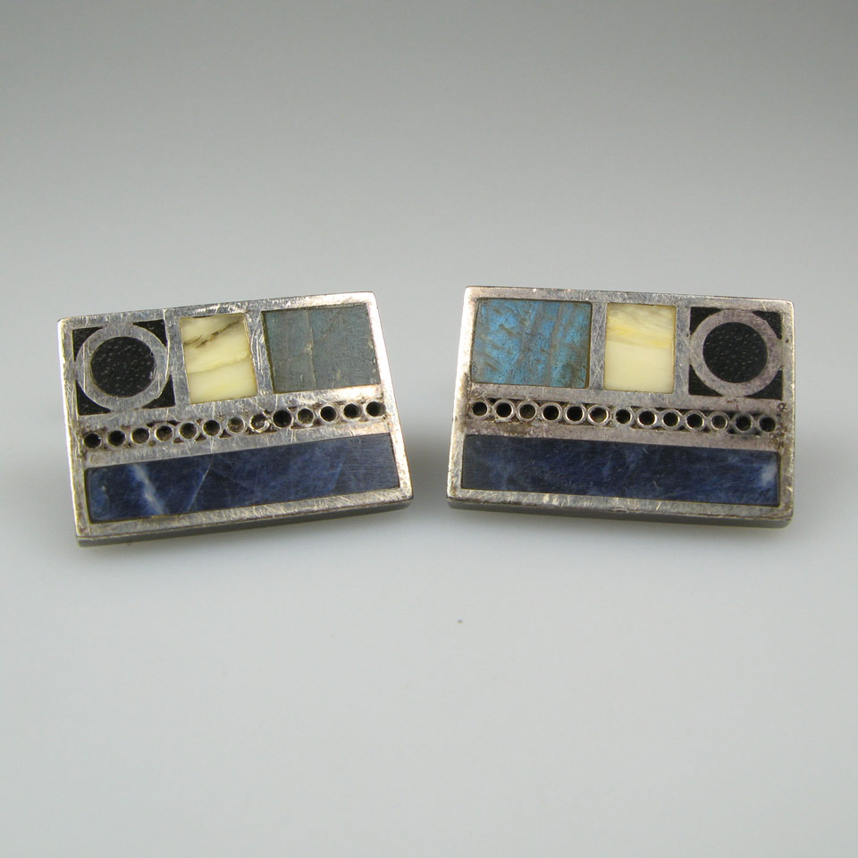 Appraisal: Pair Of Donald Stuart Sterling Silver Cufflinks set with sodalite