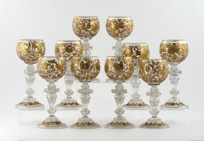 Appraisal: A set of ten goblets the bowls and feet decorated