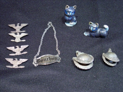 Appraisal: COLLECTION OF WHITE METAL ITEMS Two cats two large Tibetan