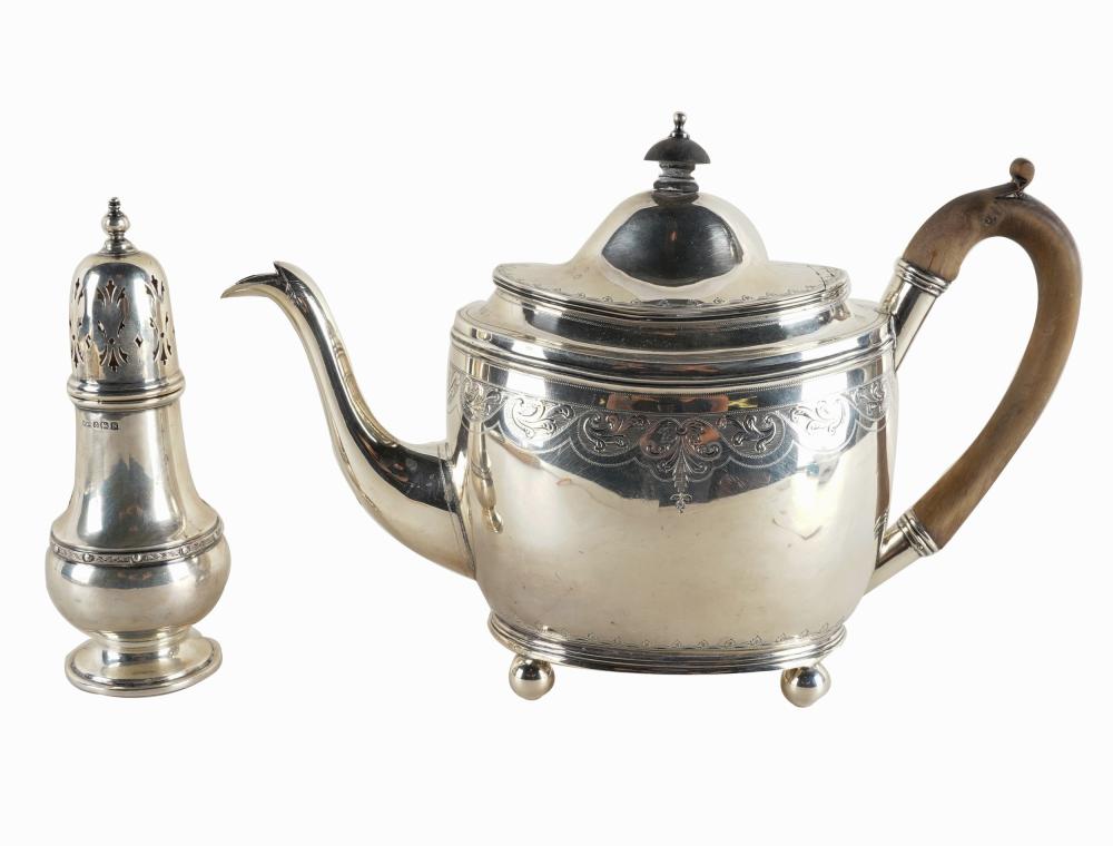 Appraisal: ENGLISH STERLING TEAPOT CASTERthe teapot Wakely and Wheeler London oval