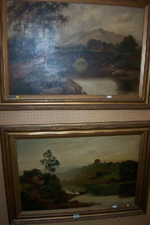 Appraisal: A pair of th century oil painting on canvas of