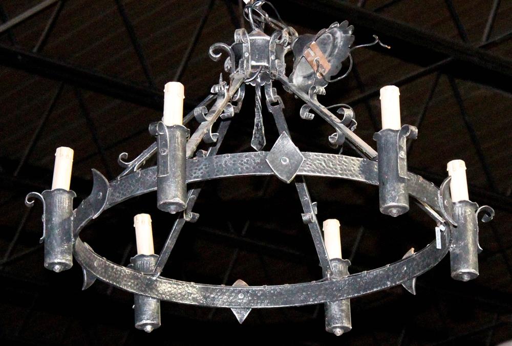 Appraisal: SPANISH COLONIAL STYLE WROUGHT IRON CHANDELIER of circular form and