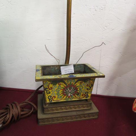 Appraisal: Chinese Cloisonne Planter floral on yellow field on a lamp