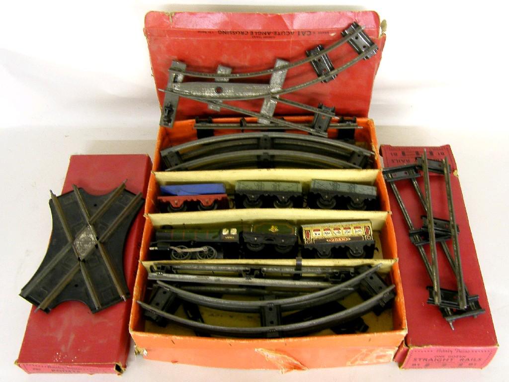 Appraisal: Hornby O guage tin plate clockwork train set boxed with