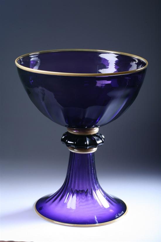 Appraisal: LARGE COHN-STONE STUDIOS AMETHYST GLASS GOBLET etched 'Cohn Stone '