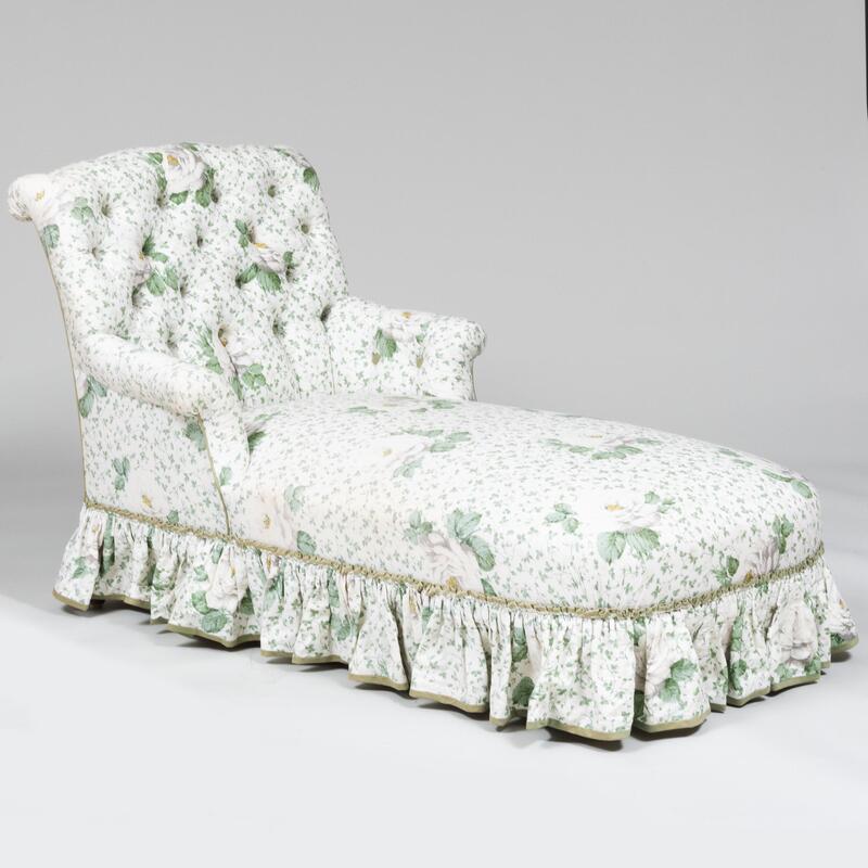 Appraisal: Floral Cotton Tufted Upholstered Chaise Longue x ft x in