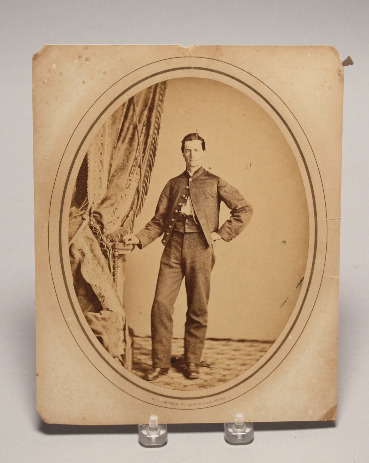 Appraisal: UNFRAMED PHOTOGRAPH OF A CIVIL WAR SOLDIER Civil War PeriodStanding